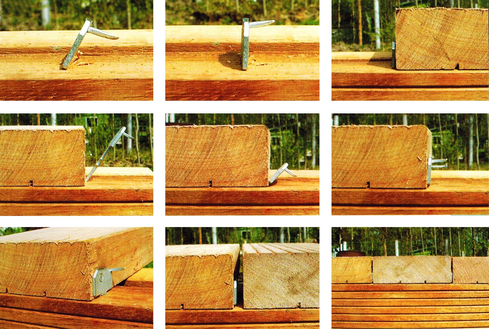 Монтаж деревянной террасной доски с помощью крепежа гвоздек классик